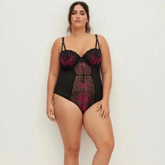 Torrid Black/Pink Lace Boudoir Underwire Bodysuit 0 - Picture 2 of 6